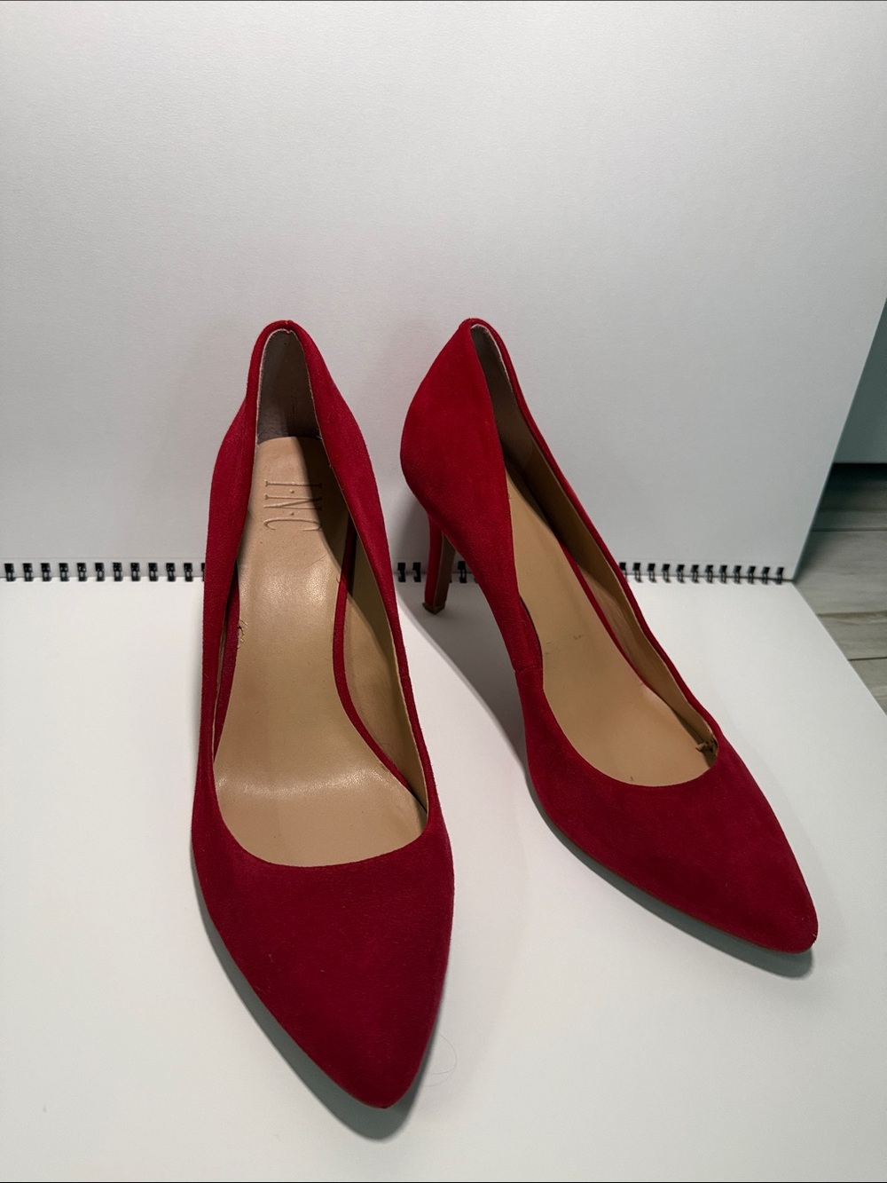INC International Concepts Red Suede Pointed Pumps with Slim Heel